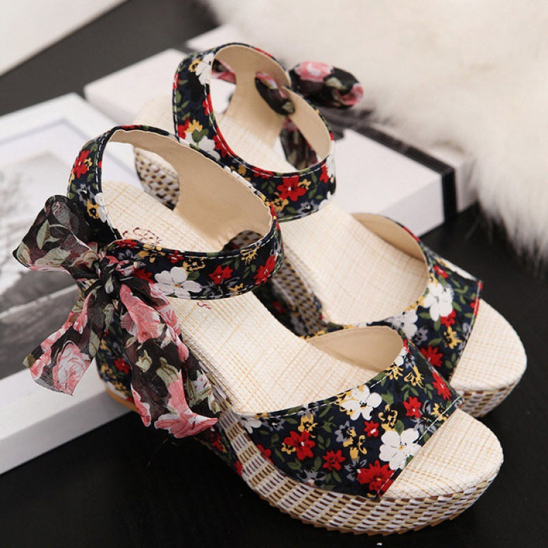 FLORINA Bow Platform Wedge Sandals