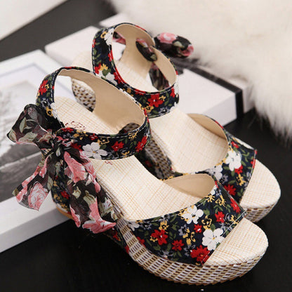 FLORINA Bow Platform Wedge Sandals