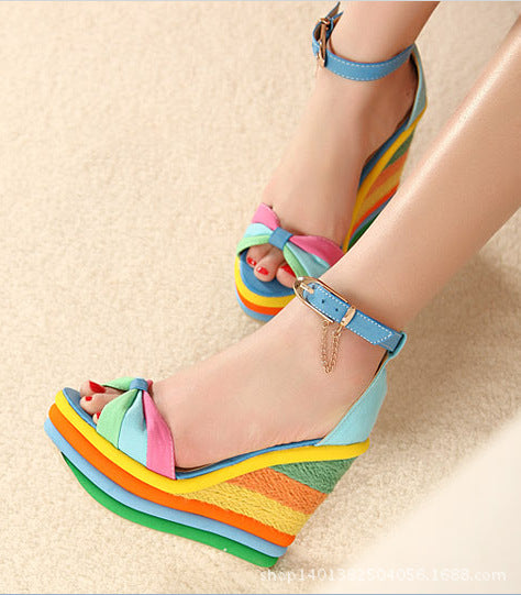 PORTIA Rainbow Platform Wedge Sandals