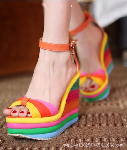 PORTIA Rainbow Platform Wedge Sandals
