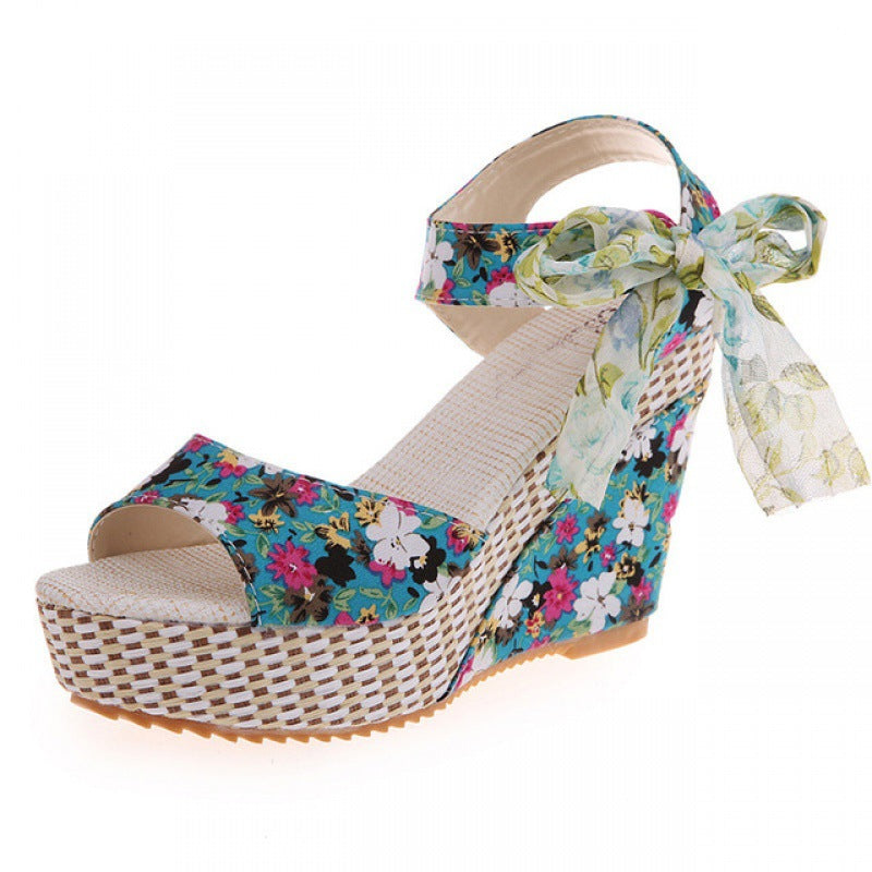FLORINA Bow Platform Wedge Sandals
