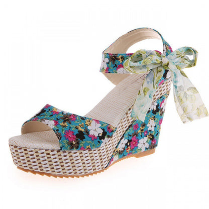 FLORINA Bow Platform Wedge Sandals