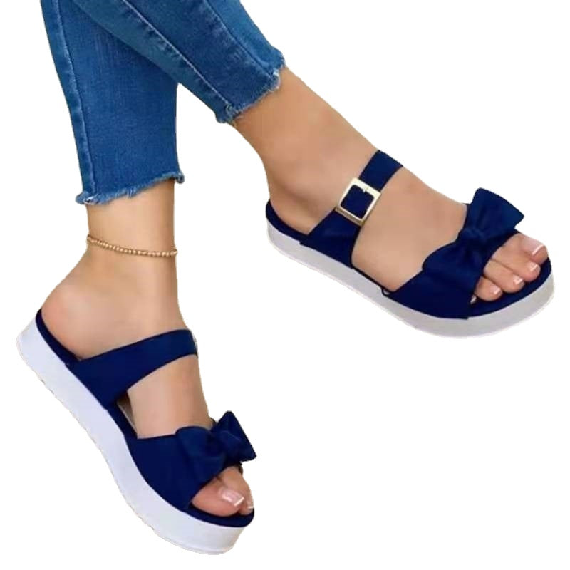 MILA Bow Suede Slip-On Sandals