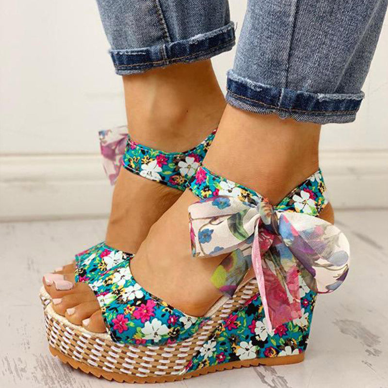 FLORINA Bow Platform Wedge Sandals