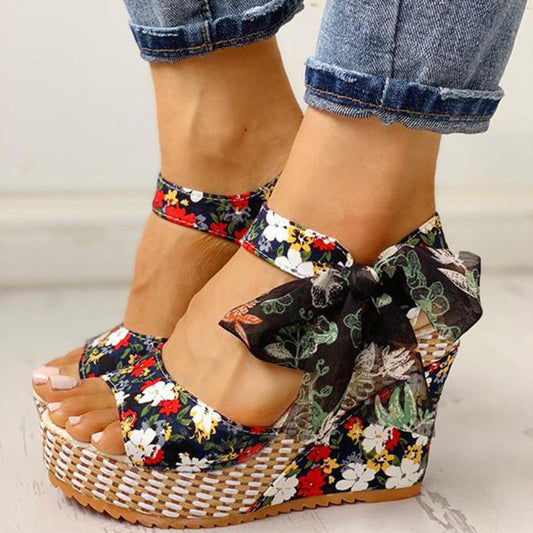 FLORINA Bow Platform Wedge Sandals