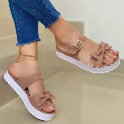 MILA Bow Suede Slip-On Sandals