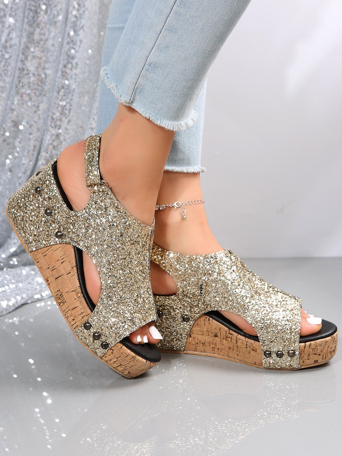 RAVEN Studded Wedge Sandals