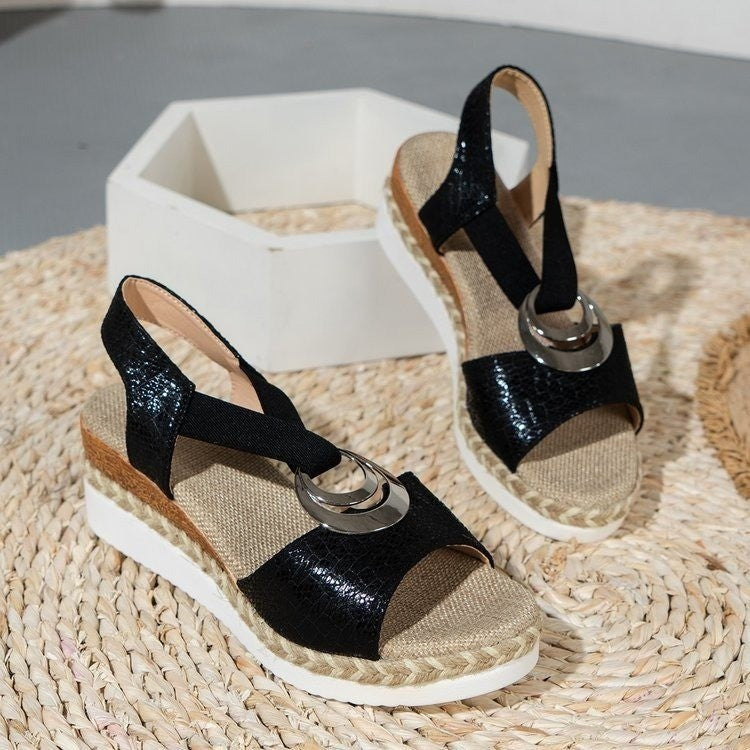 LUXA Sequin Wedge Sandals