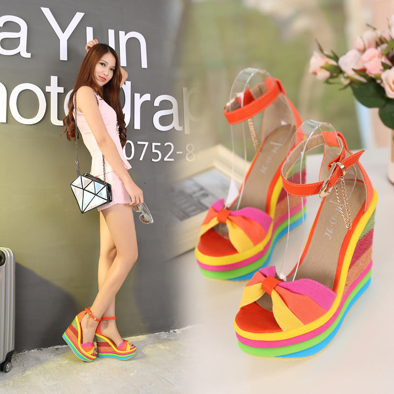 PORTIA Rainbow Platform Wedge Sandals