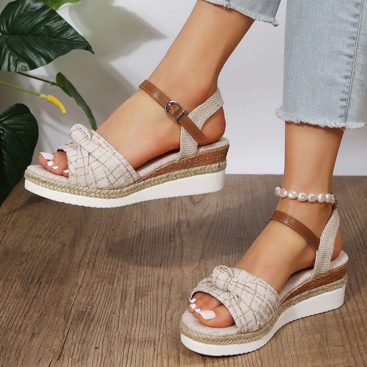 ELINA Button Wedge Sandals