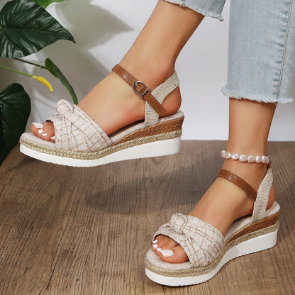 ELINA Button Wedge Sandals