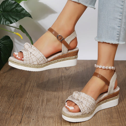 ELINA Button Wedge Sandals