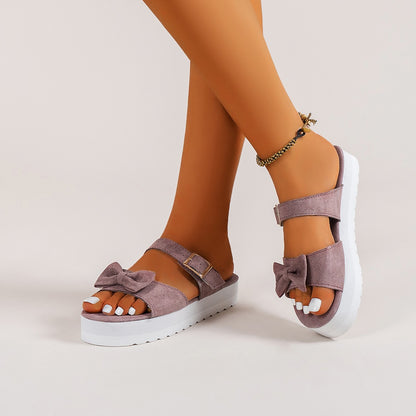 MILA Bow Suede Slip-On Sandals