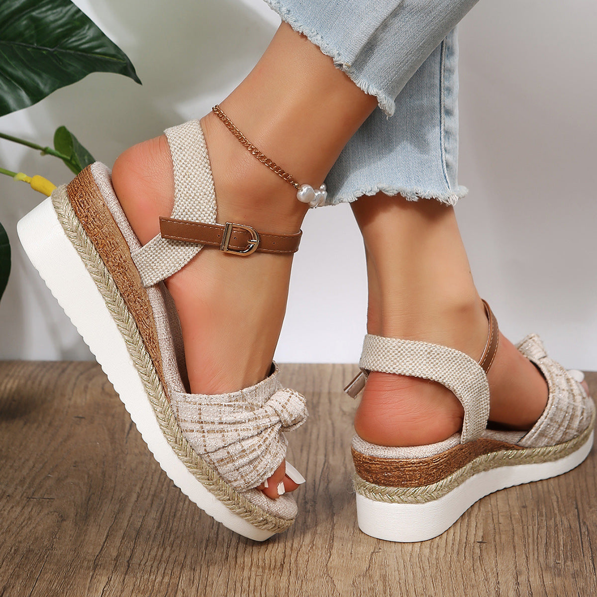 ELINA Button Wedge Sandals