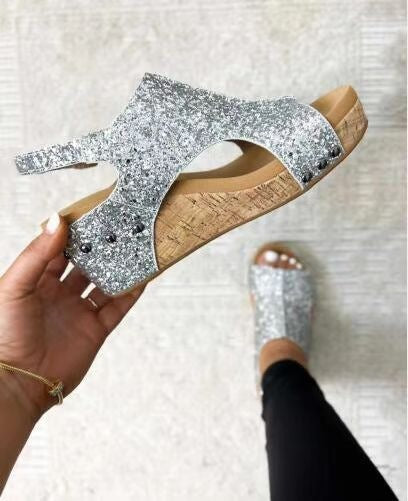 RAVEN Studded Wedge Sandals
