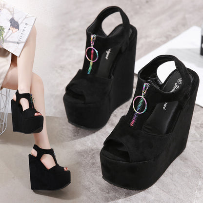 NOIRA Zipper Wedge Sandals