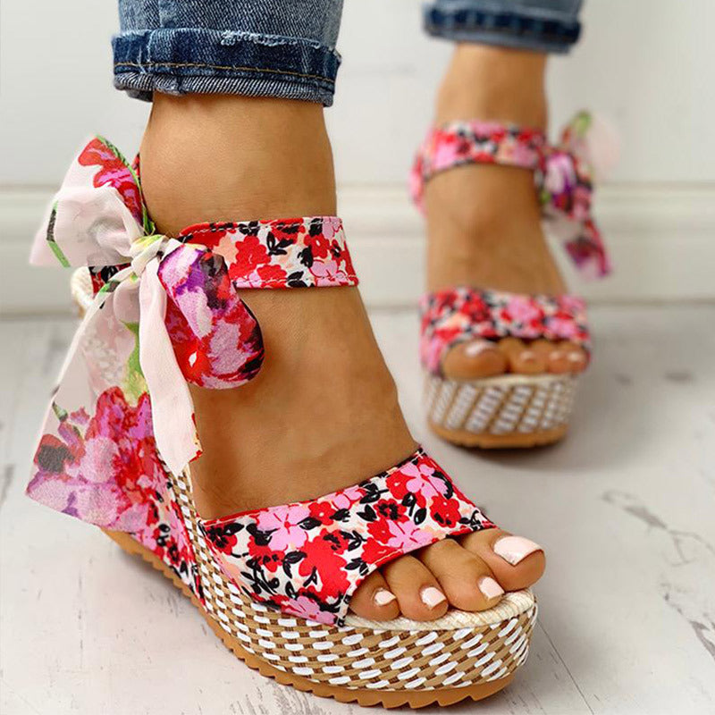 FLORINA Bow Platform Wedge Sandals