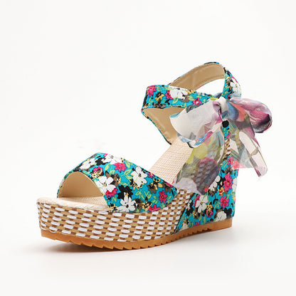 FLORINA Bow Platform Wedge Sandals