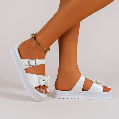 MILA Bow Suede Slip-On Sandals