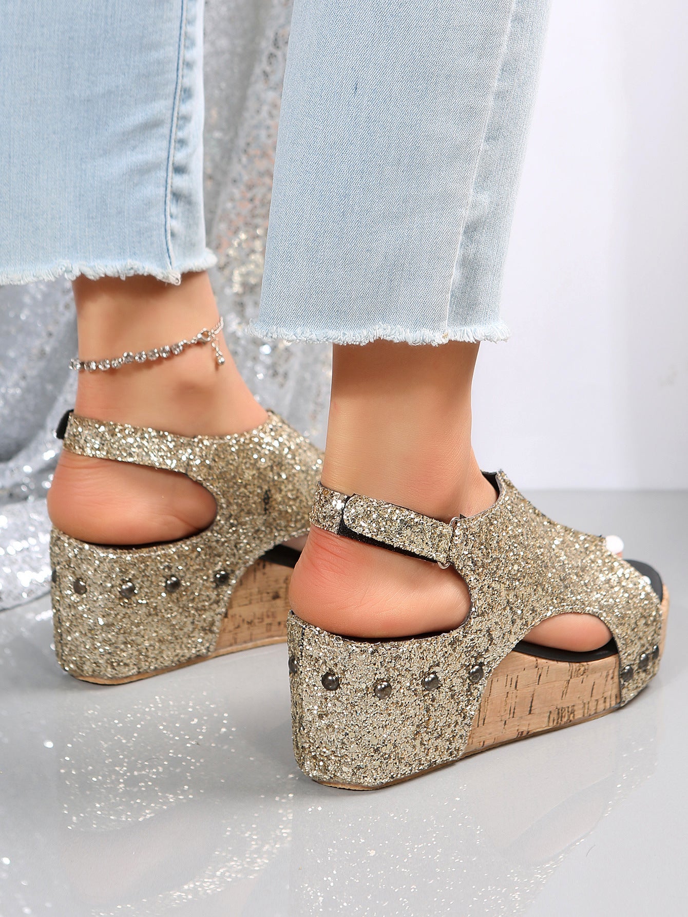 RAVEN Studded Wedge Sandals