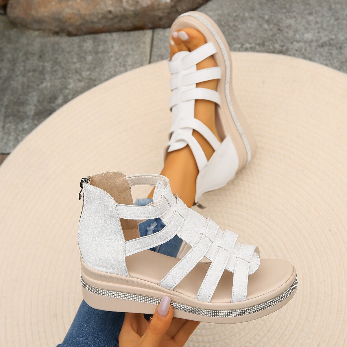 AMELIE Rhinestone Wedge Sandals