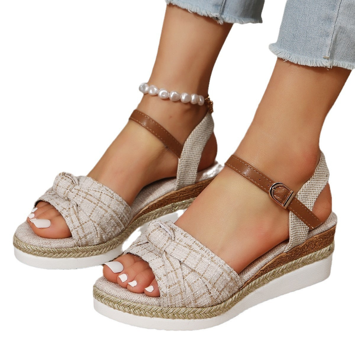 ELINA Button Wedge Sandals