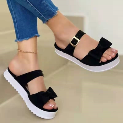 MILA Bow Suede Slip-On Sandals
