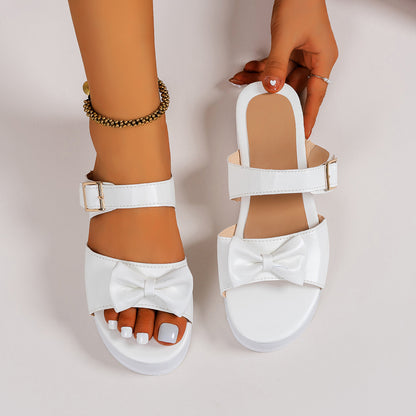 MILA Bow Suede Slip-On Sandals