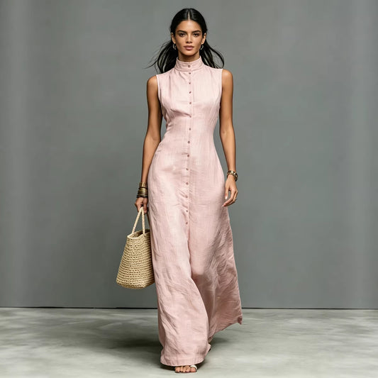 LIVANA Stand-Collar Midi Dress