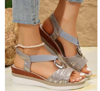 LUXA Sequin Wedge Sandals