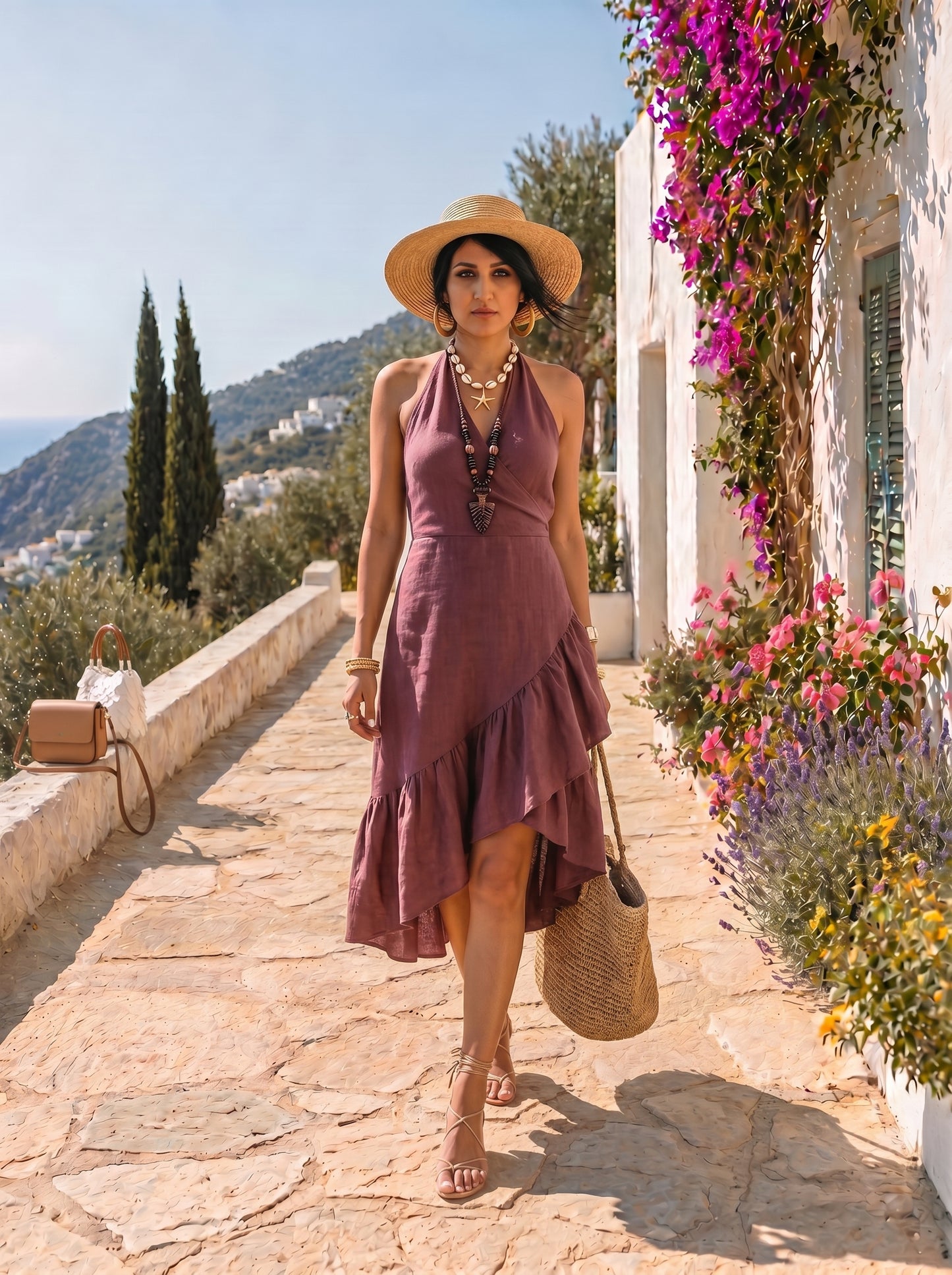 Skyline Ruffle Halter Dress